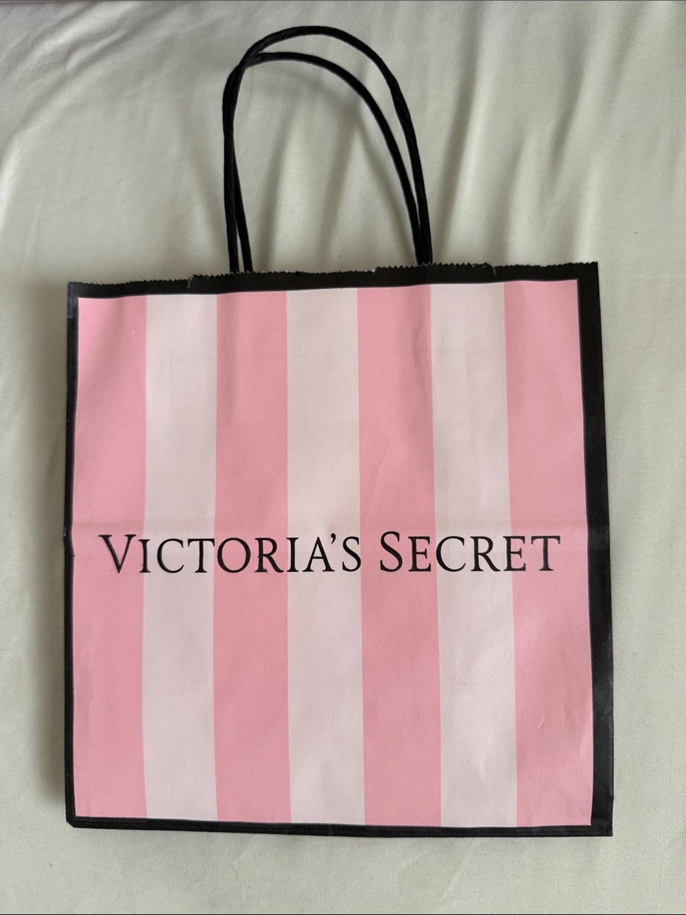 Victoria's Secret Pink and White Striped Tote with Black Trim